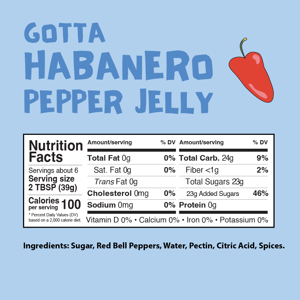 Nutrition Facts	
About 6 Servings per container	
Serving Size	2 TSP (39g)
CALORIES per serving	100
Amount per serving % Daily Value*
Total Fat 0g	0%
  Saturated Fat 0g	0%
  Trans Fat 0g            	
Cholesterol 0mg	0%
Sodium 0mg	0%
Total Carbohydrates 24g	9%
  Dietary Fiber Less than 1g	2%
  Total Sugars 23g                       	
     Includes 23g Added Sugars	46%
Protein 0g	
Vitamin D 0mcg  	0%
Calcium 0mg	0%
Iron 0mg	0%
Potassium 0mg	0%
*Percent Daily Values are based on a 2000 calorie diet. 
