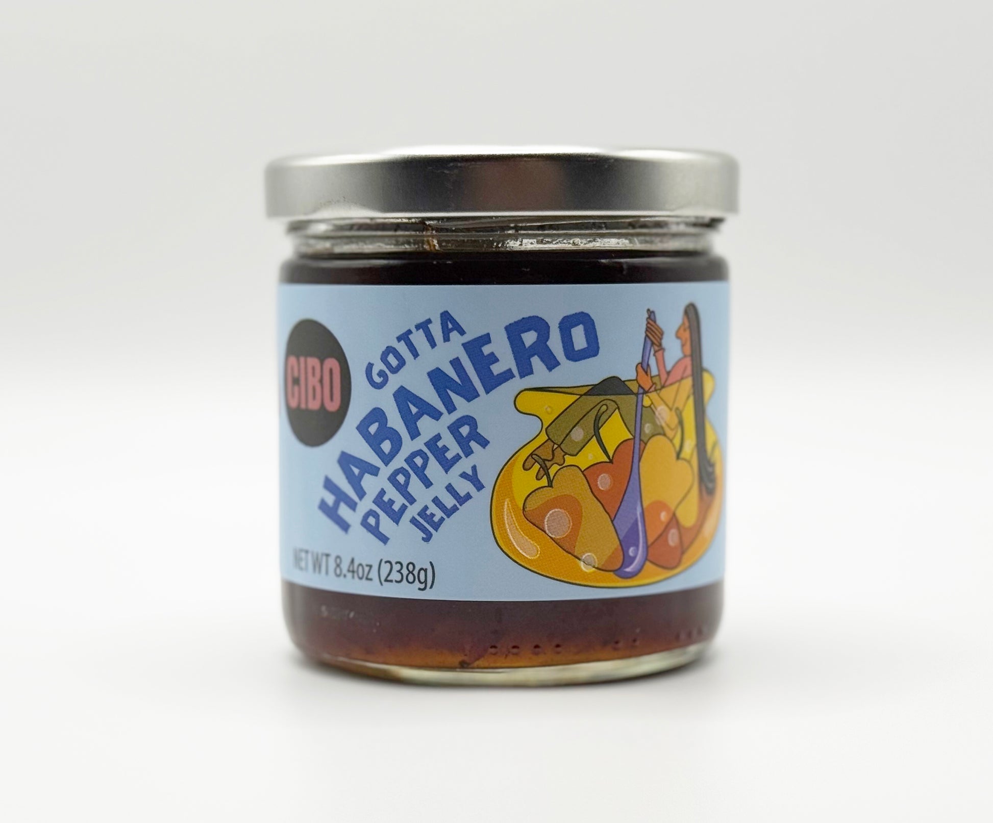 Jar of Gotta Habanero Pepper Jelly with a colorful label on a white background
