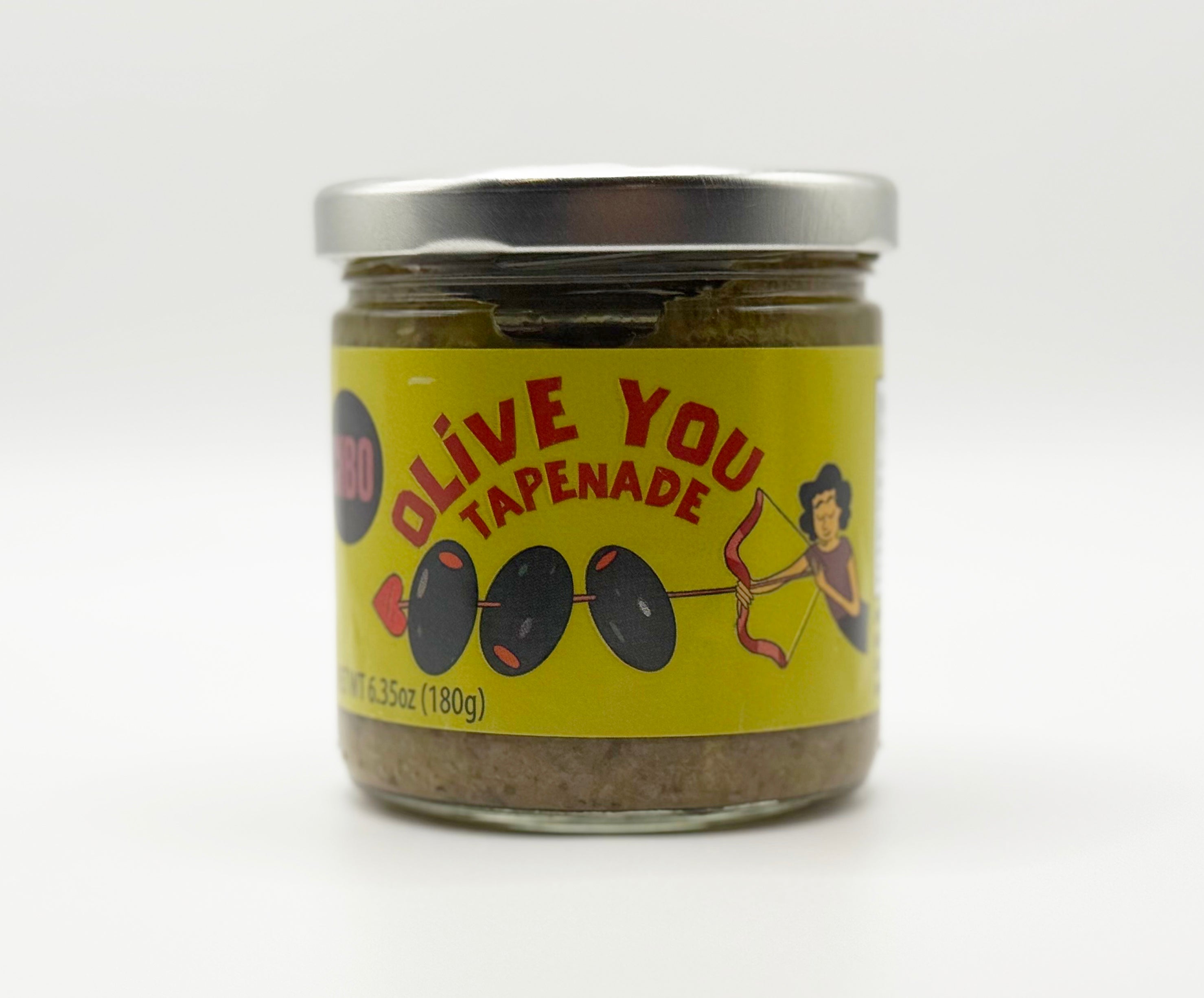 Jar of Olive Tapenade on a white background
